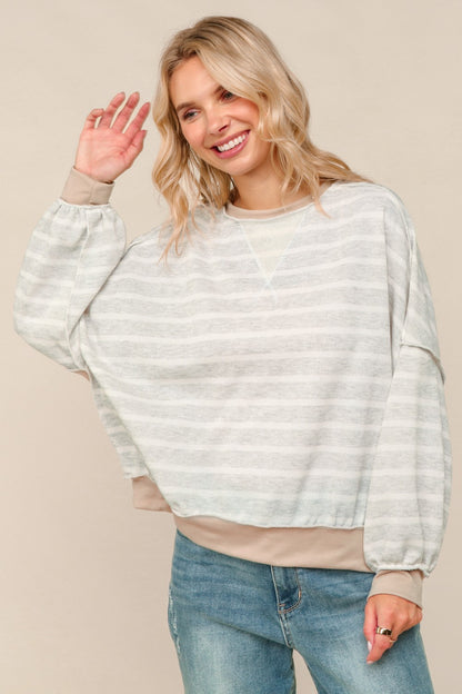 Selena Striped Pullover Knit Top | Grey/Stone