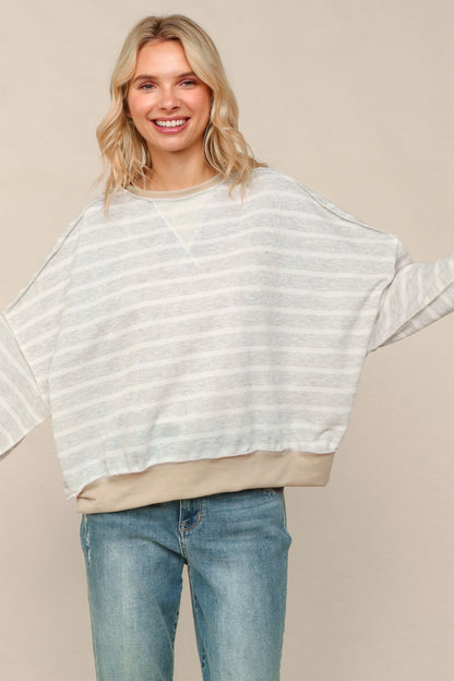 Selena Striped Pullover Knit Top | Grey/Stone