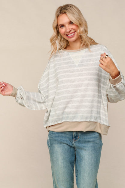 Selena Striped Pullover Knit Top | Grey/Stone