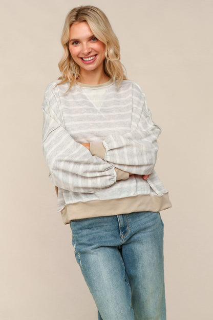 Selena Striped Pullover Knit Top | Grey/Stone