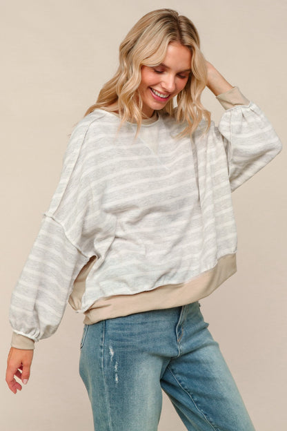Selena Striped Pullover Knit Top | Grey/Stone