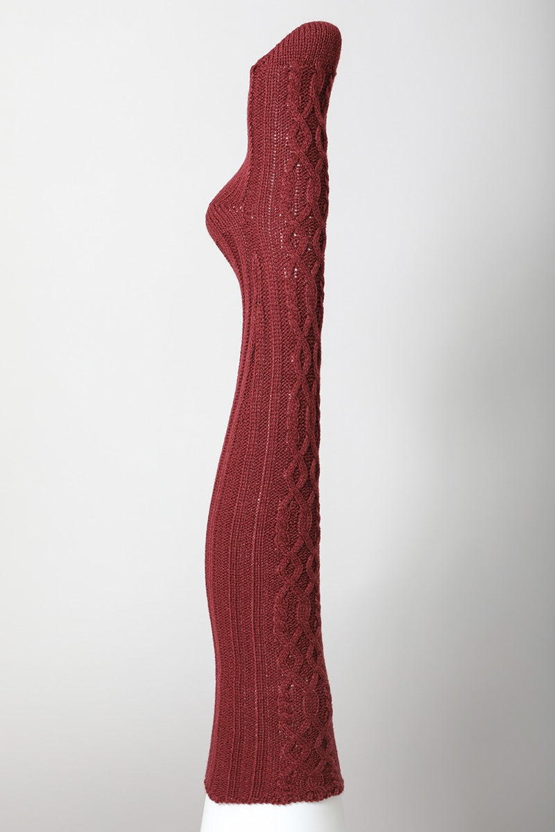 Thigh-High Cable Knit Socks | Burgundy