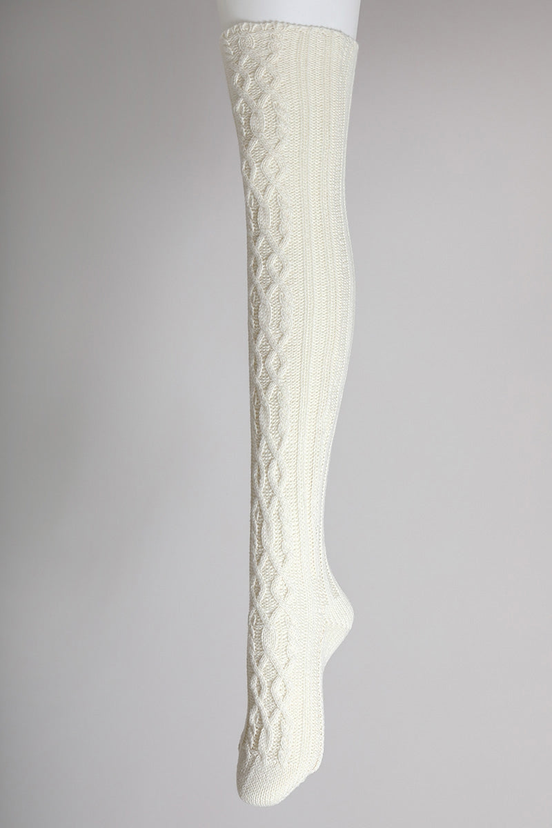 Thigh-High Cable Knit Socks | Ivory