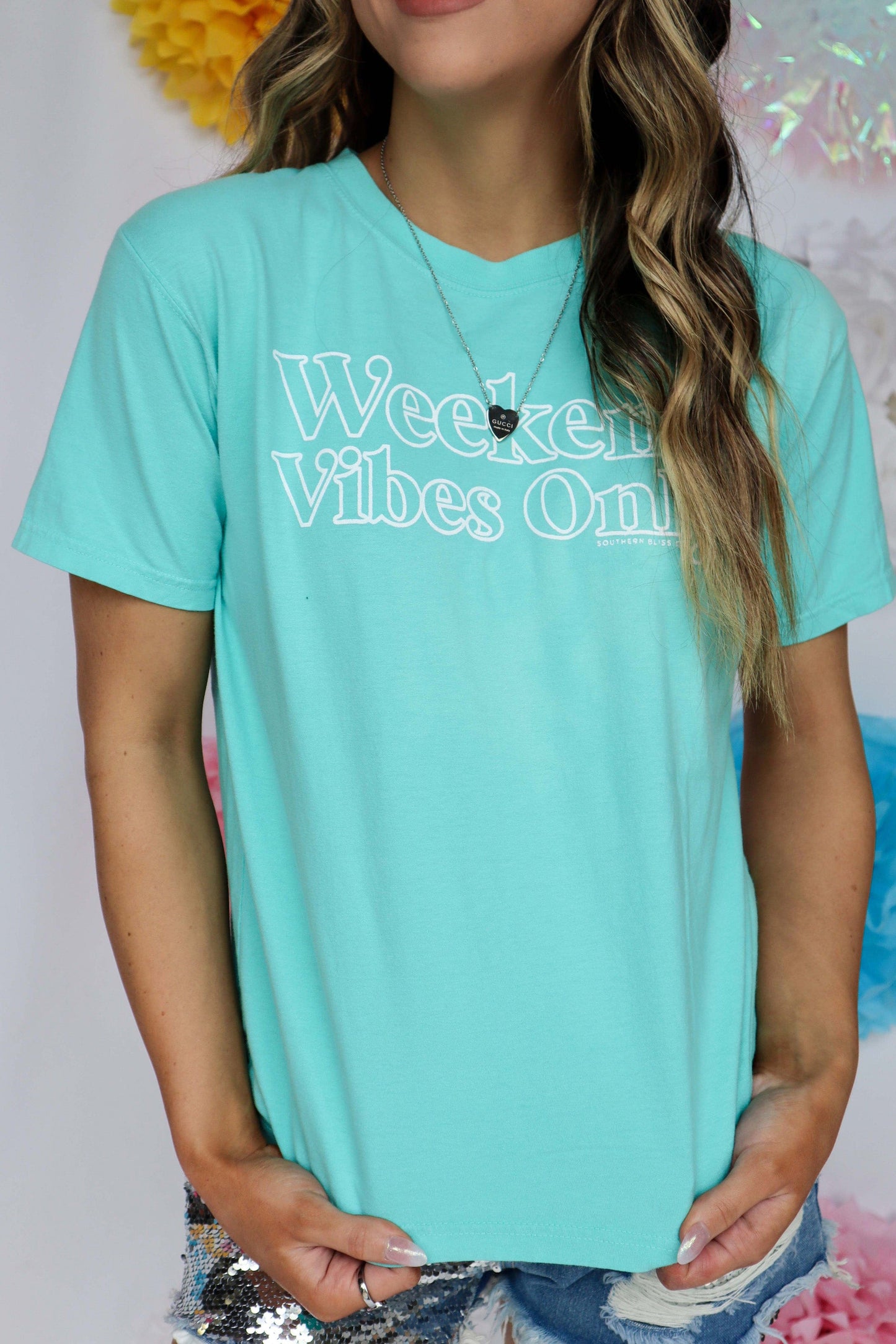 Weekend Vibes Only Blue Tee