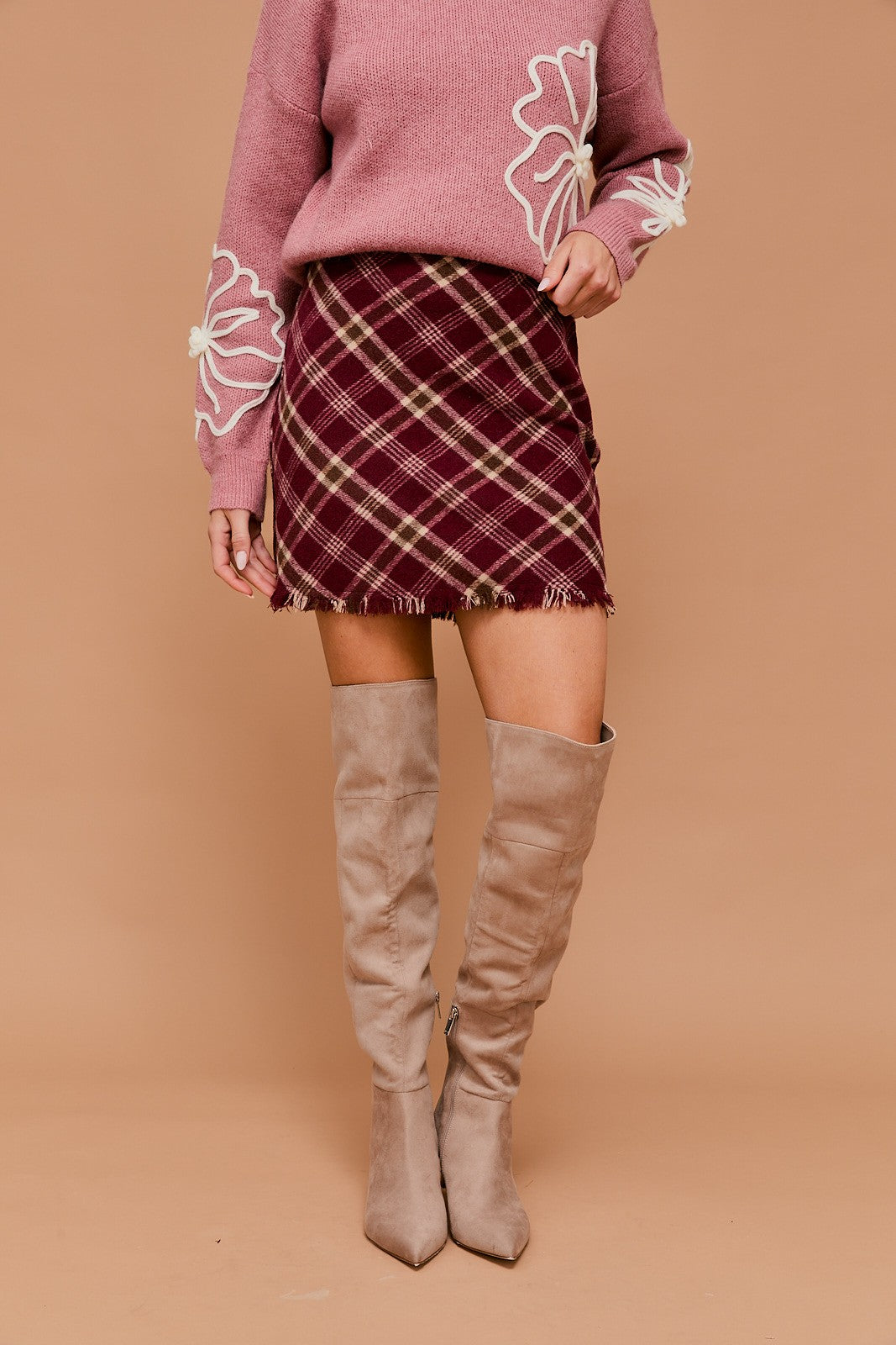 Teagan Plaid Mini Skirt | Burgundy