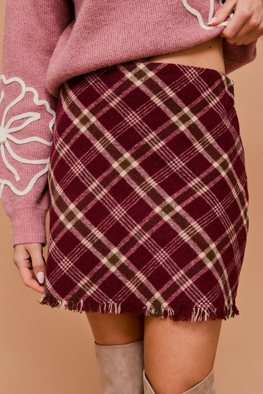 Teagan Plaid Mini Skirt | Burgundy