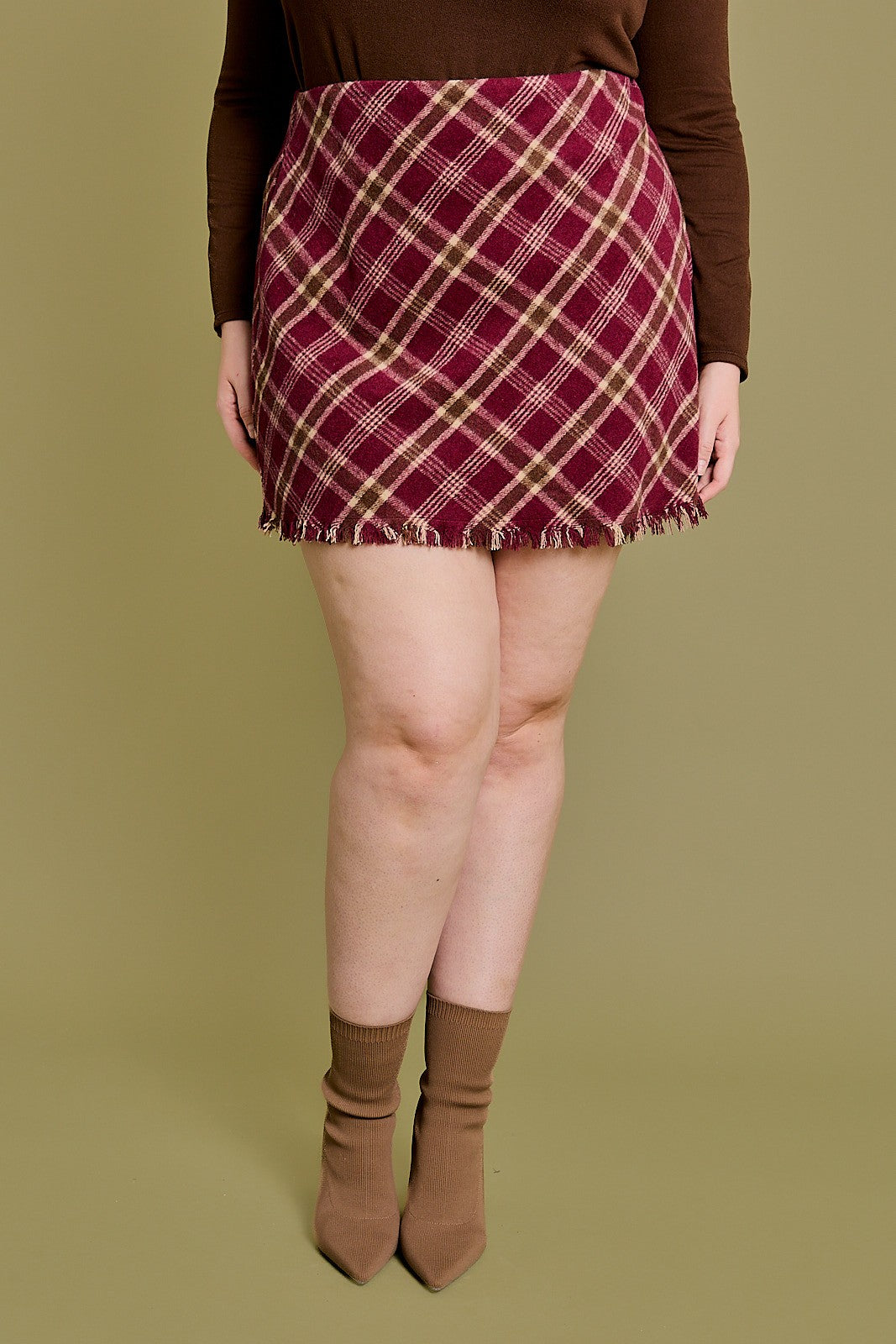 Teagan Plaid Mini Skirt | Burgundy