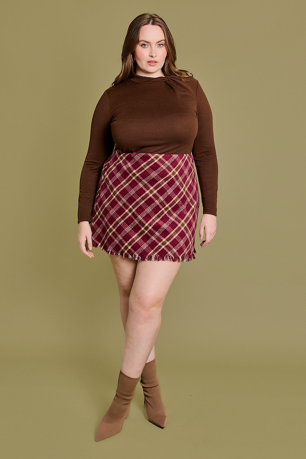 Teagan Plaid Mini Skirt | Burgundy