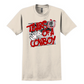 Beige graphic tee featuring a bold red "Tears of a Cowboy" slogan layered over a black-and-white rodeo newspaper print. Accents include dice, a horseshoe, and distressed lettering for an edgy Western-meets-streetwear vibe. Perfect for rodeo rebels, heartbreak cowgirls, or anyone living on the wild side of the saddle.