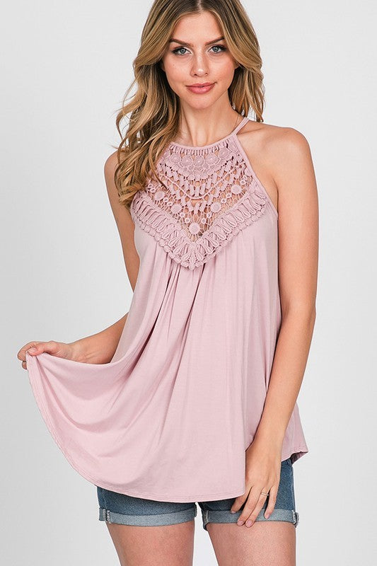 Tessa Crochet Tank Top | Dusty Rose