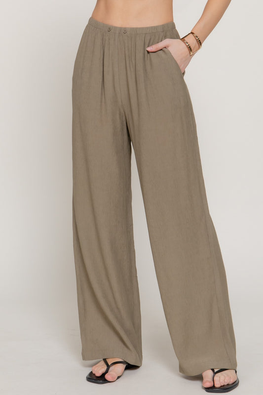 Thea Crinkle Woven Pants | Olive