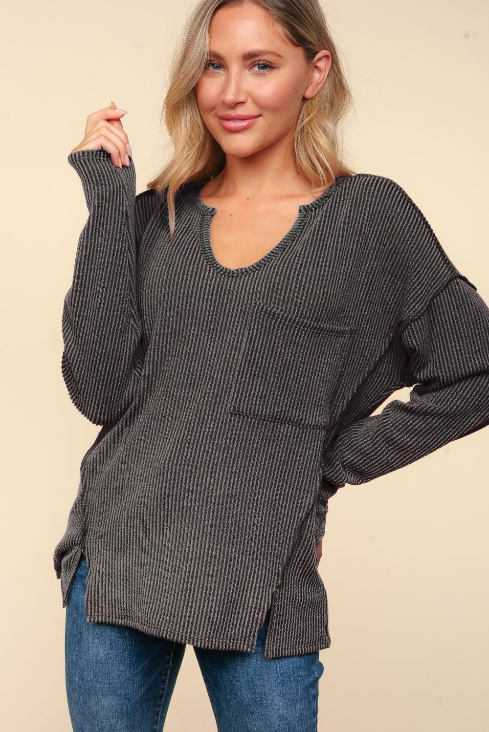 Tilly Ribbed Long Sleeve | Charcoal