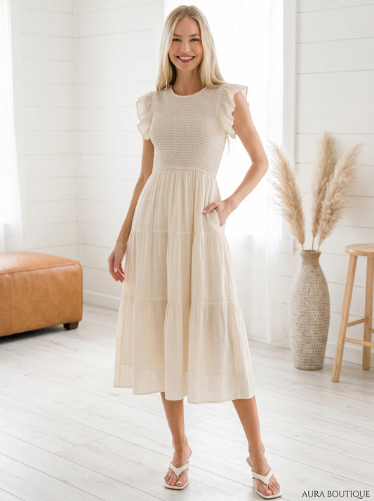 Rayanne Smocked Dress | Cream