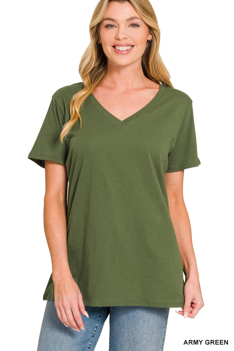 Willow Boyfriend V-Neck Tee | Army Green