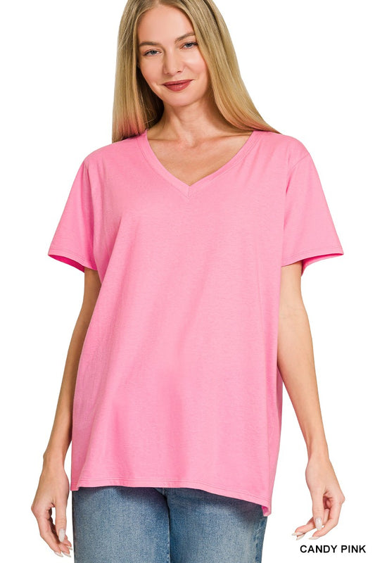 Willow Boyfriend V-Neck Tee | Candy Pink