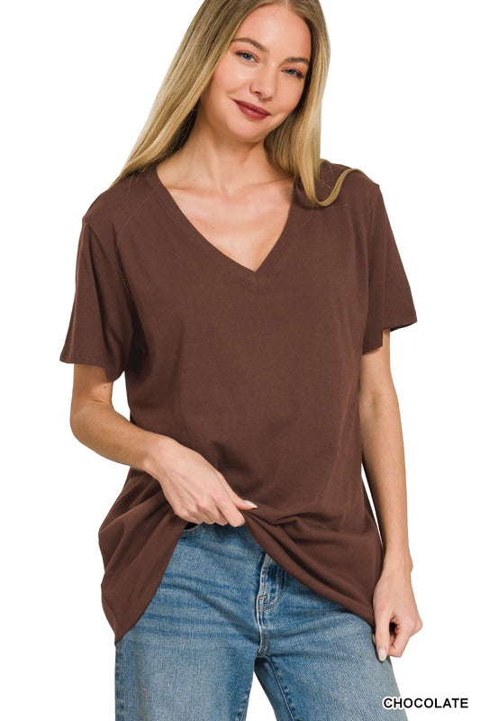 Willow Boyfriend V-Neck Tee | Chocolate