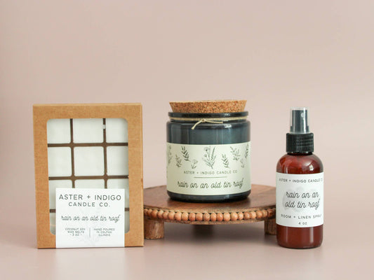 Aster + Indigo Candle Co. | Rain on an Old Tin Roof