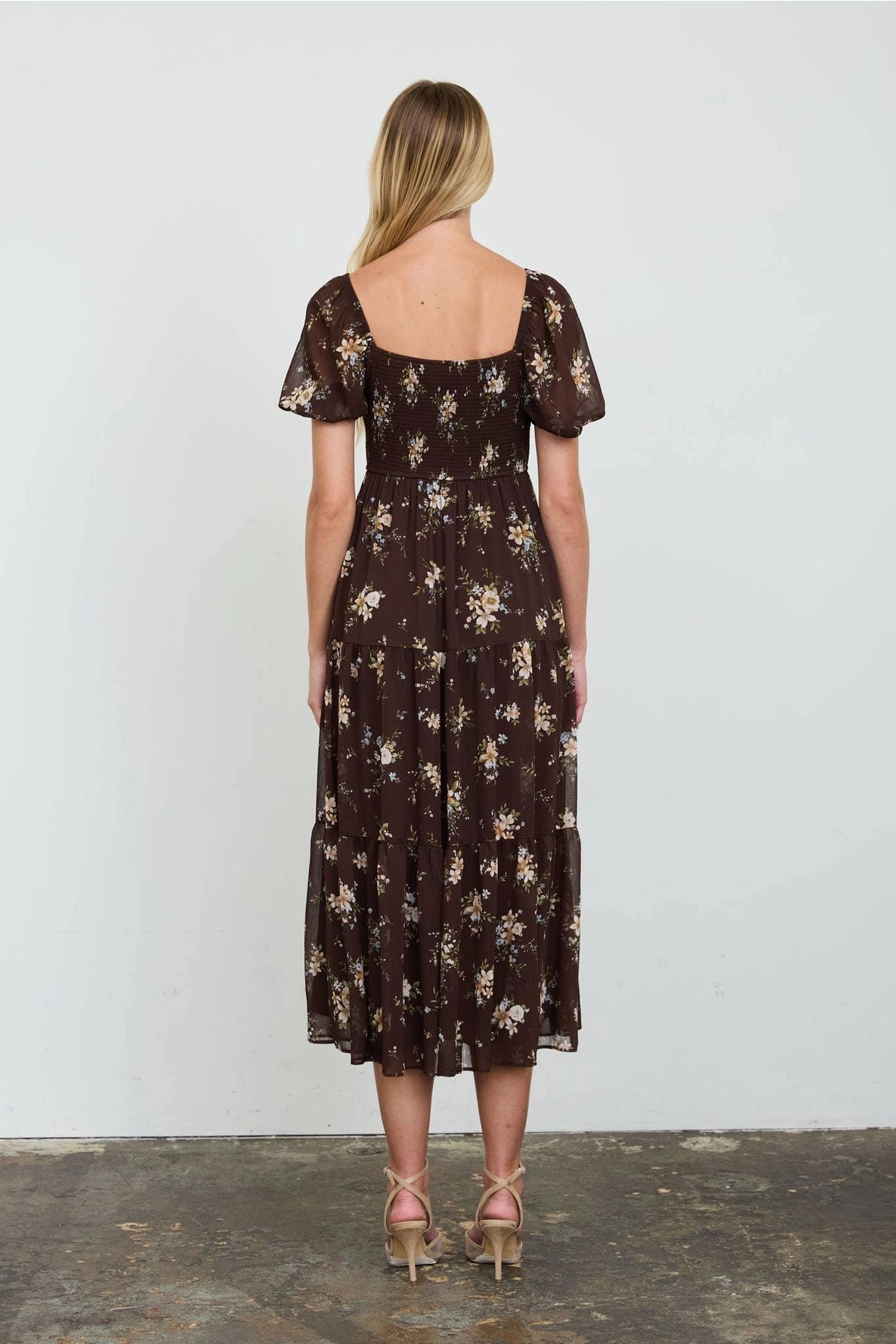 Mabel Floral Midi Dress | Brown