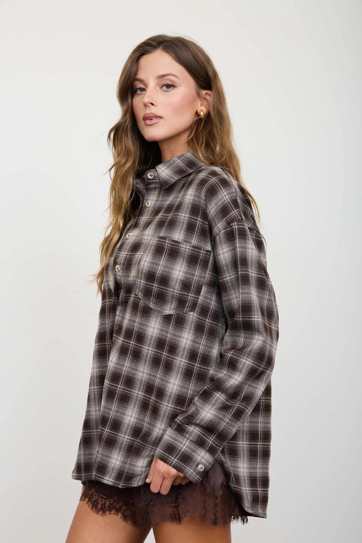 Frances Plaid Button Down | Brown
