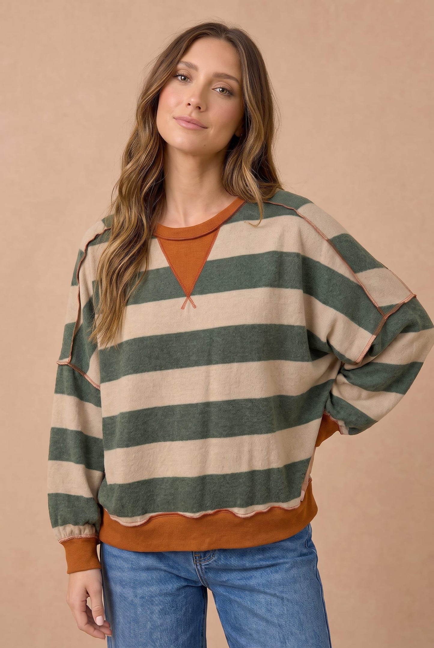 Celia Stripe Pullover | Olive + Rust