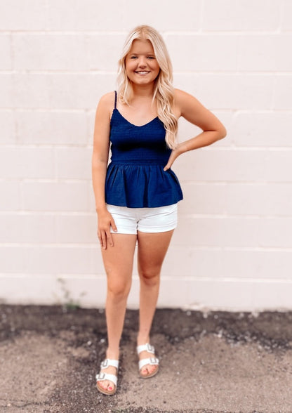 Teagan Smocked Tank Top | Navy