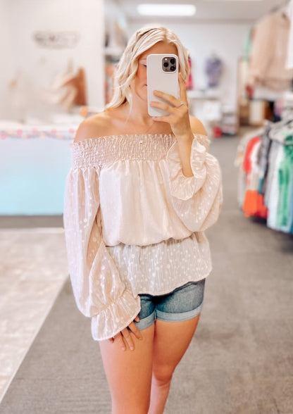 Briella Chiffon Off The Shoulder Top | Taupe
