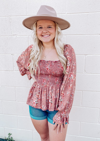 Bristol Floral Babydoll Blouse | Mauve
