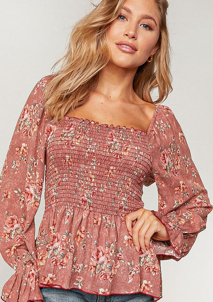 Bristol Floral Babydoll Blouse | Mauve