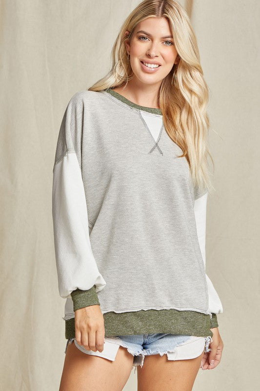Myra Two Toned French Terry Sweatshirt | Olive