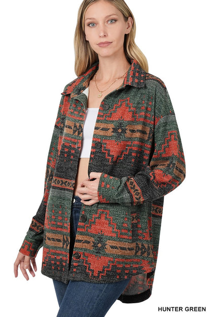 Miles Aztec Oversized Shacket | Hunter Green