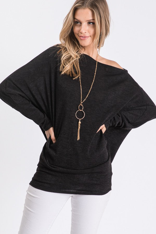 Sophia One Shoulder Sweater | Black