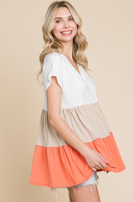 Melrose Tiered Color Block Top | Soft White