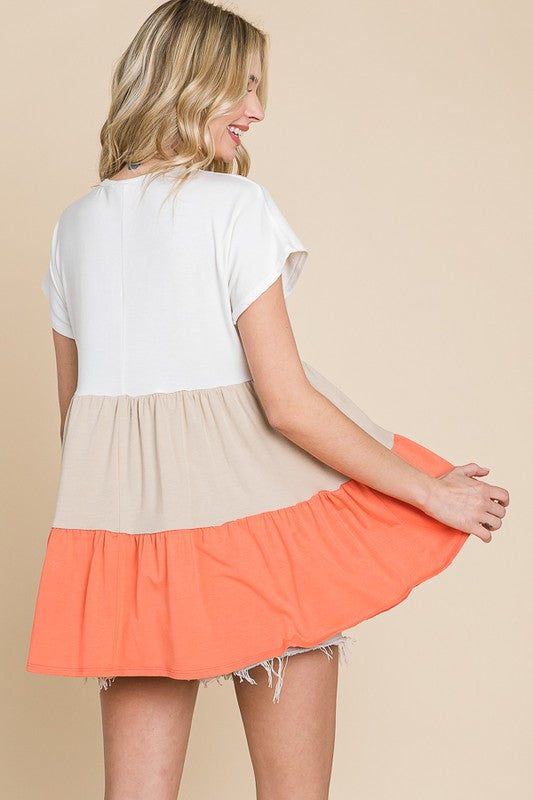 Melrose Tiered Color Block Top | Soft White