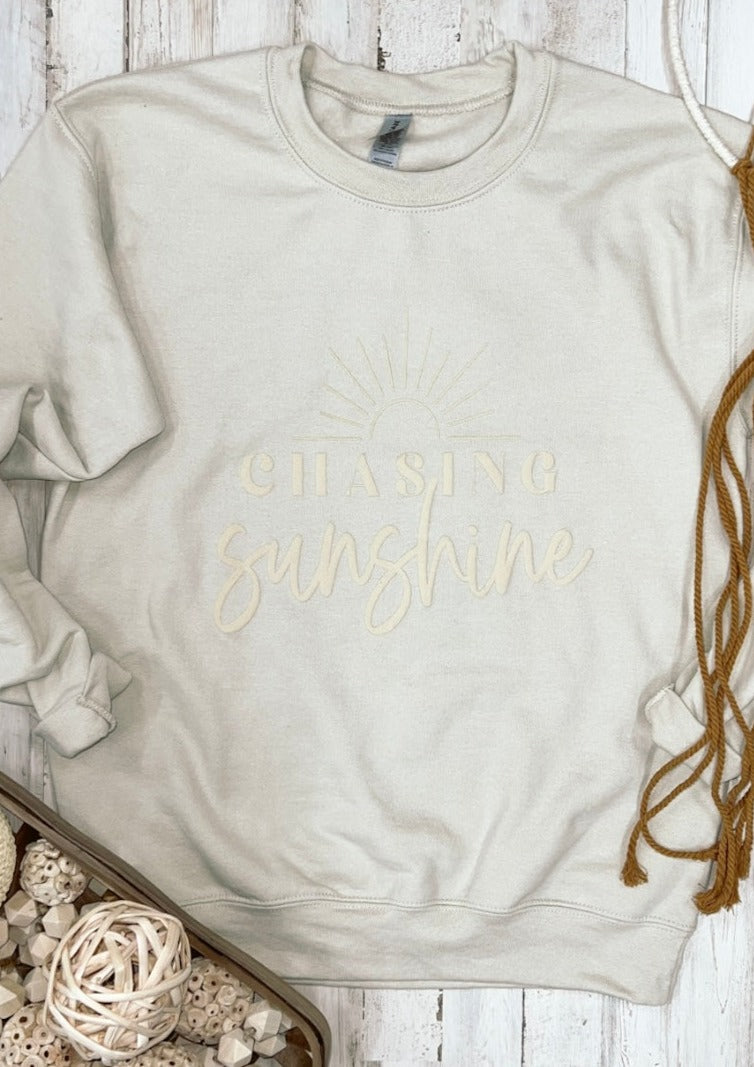 Chasing Sunshine (Tan Sweatshirt) Puff Ink