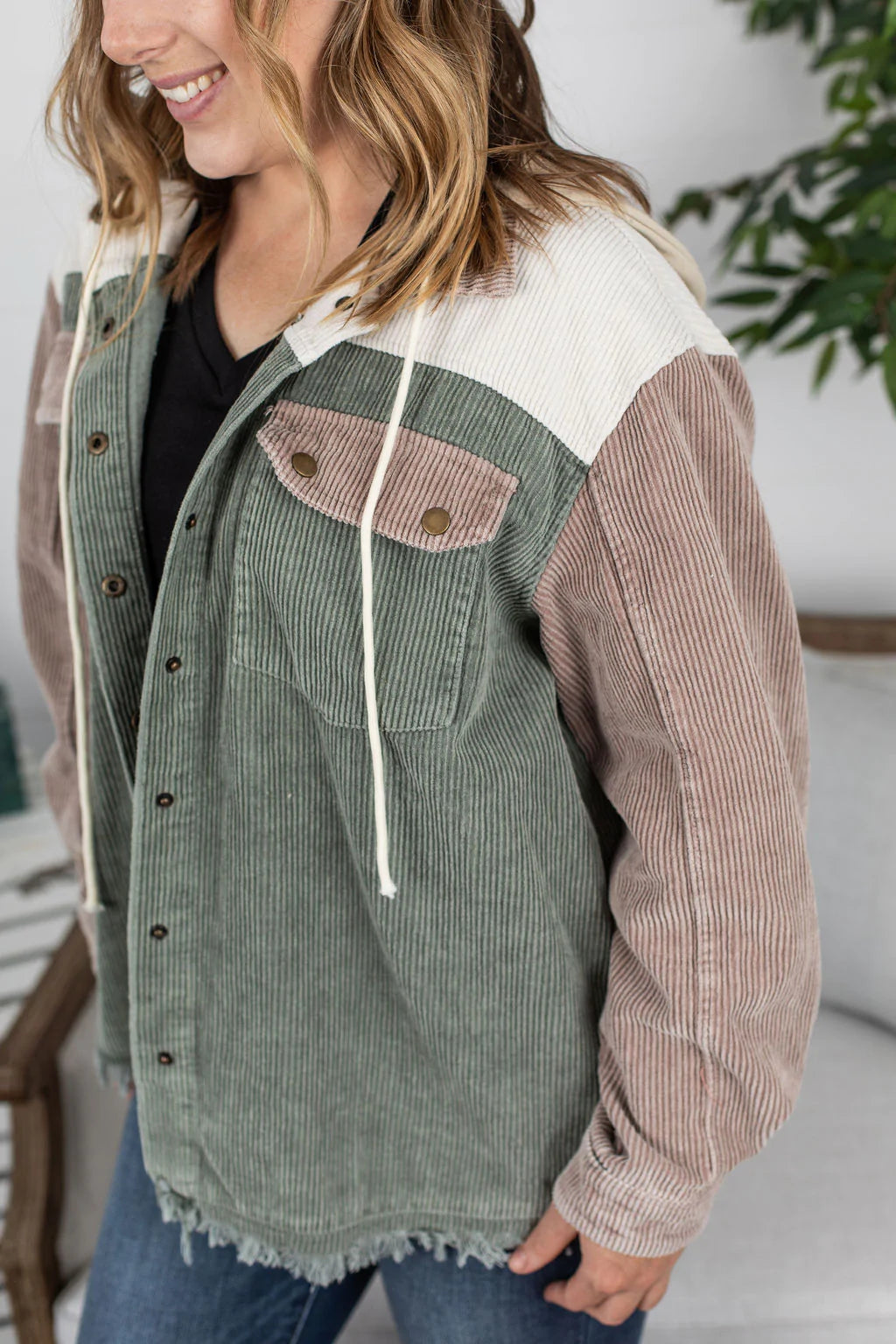 Hooded colour 2025 block corduroy jacket