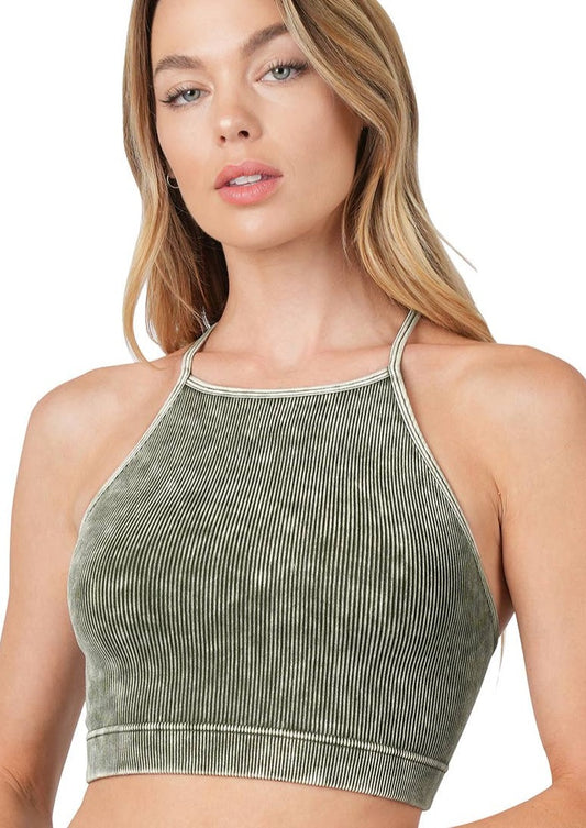 Pebby Ribbed Cropped Cami | Lt Olive