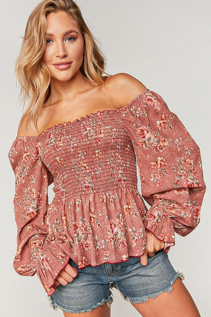 Bristol Floral Babydoll Blouse | Mauve