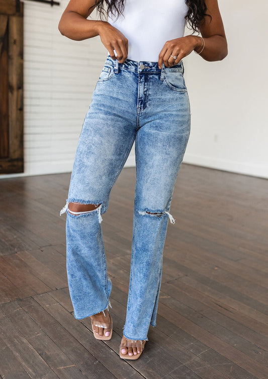 Carter High Rise Slit Hem Straight Jeans