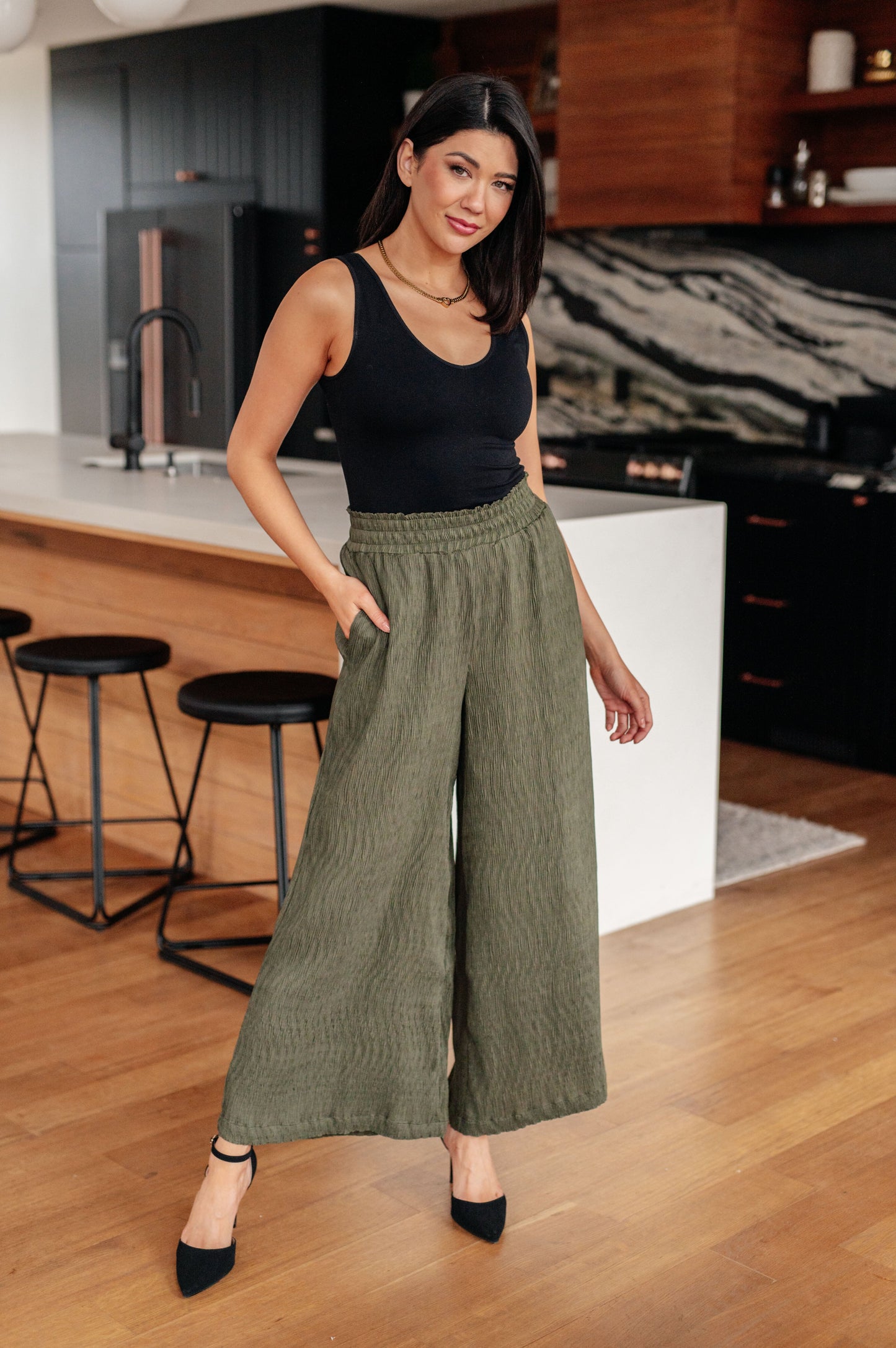 Harmony High Rise Wide Pants in Olive*
