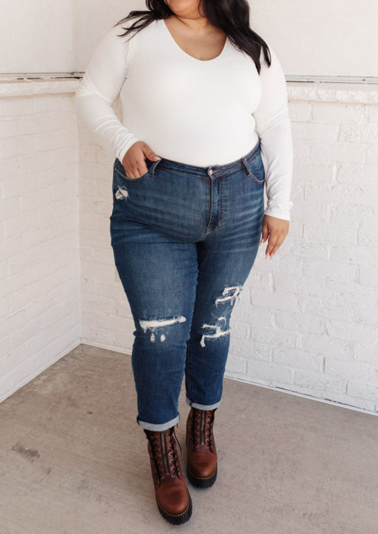 Mid-Rise Thermal Boyfriend Jeans