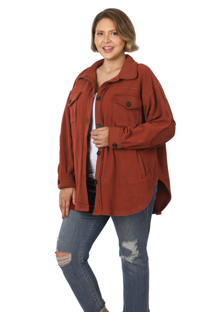 Karli Oversized Fleece Shacket | Dark Rust