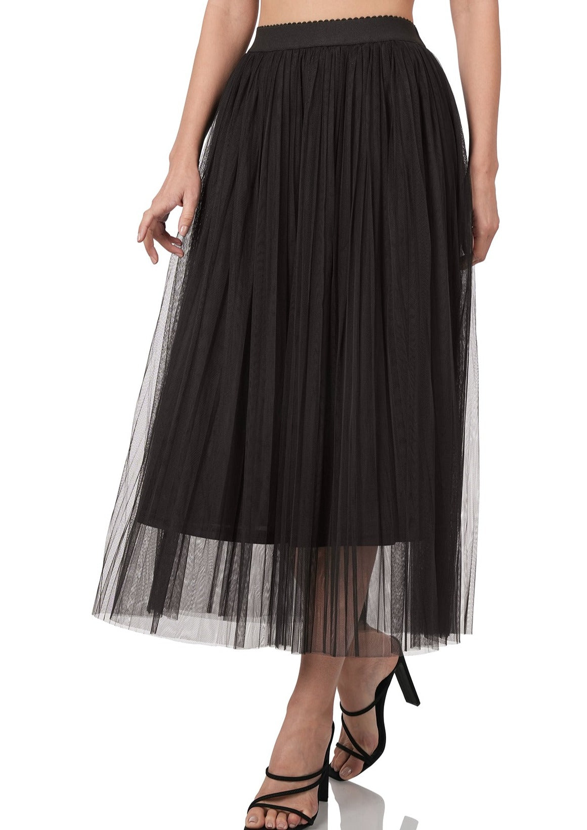 Diana Mesh Pleated Skirt | Black