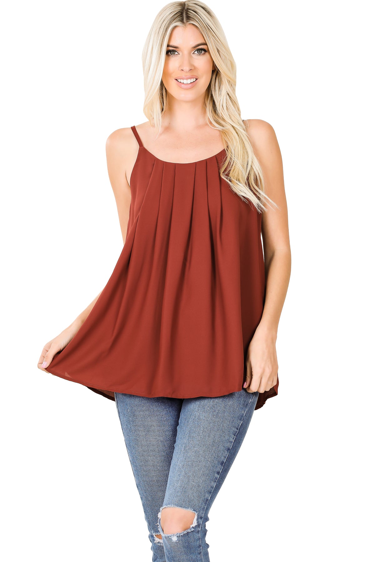 Raelle Pleated Cami | Rust - Our Little Secret Boutique