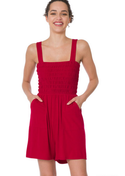 Dixie Smocked Top Romper | Burgundy