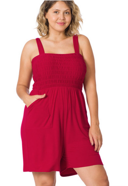 Dixie Smocked Top Romper | Burgundy