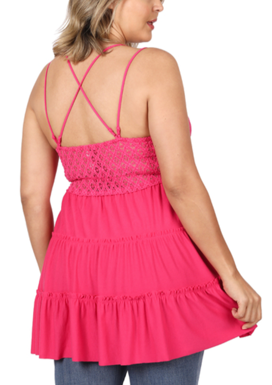 Brynn Crochet Lace Cami | Fuchsia