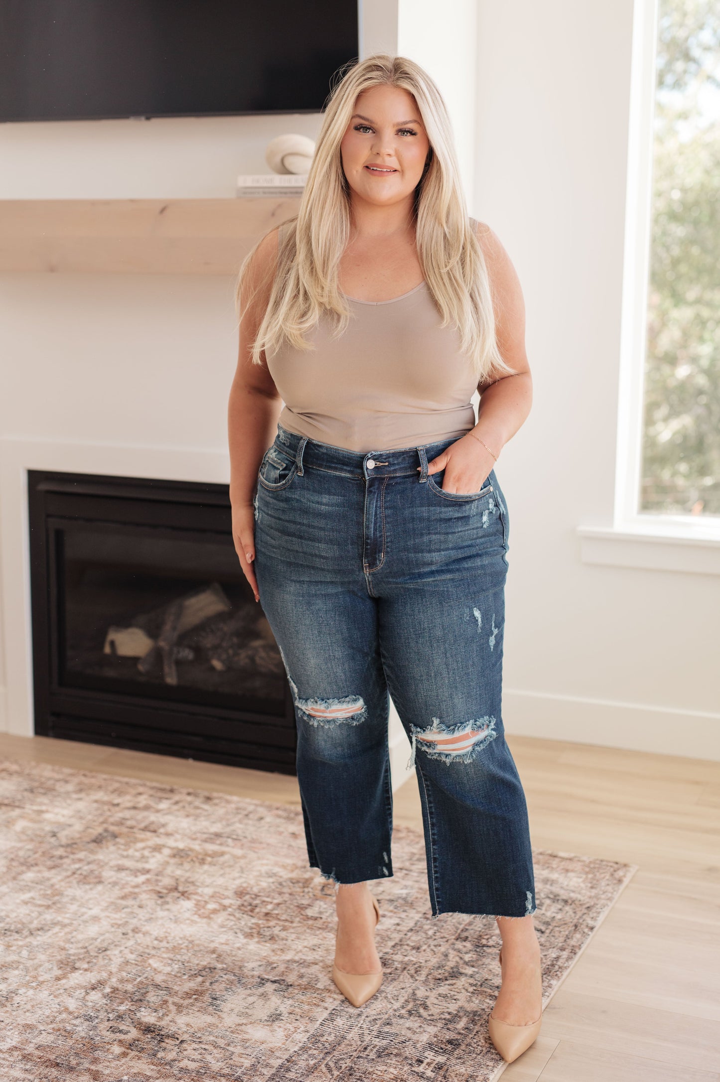 Whitney High Rise Distressed Wide Leg Crop Jeans | Judy Blue*