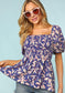 Piper Floral Smocked Babydoll Top | Blue