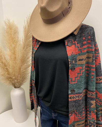 Miles Aztec Oversized Shacket | Hunter Green
