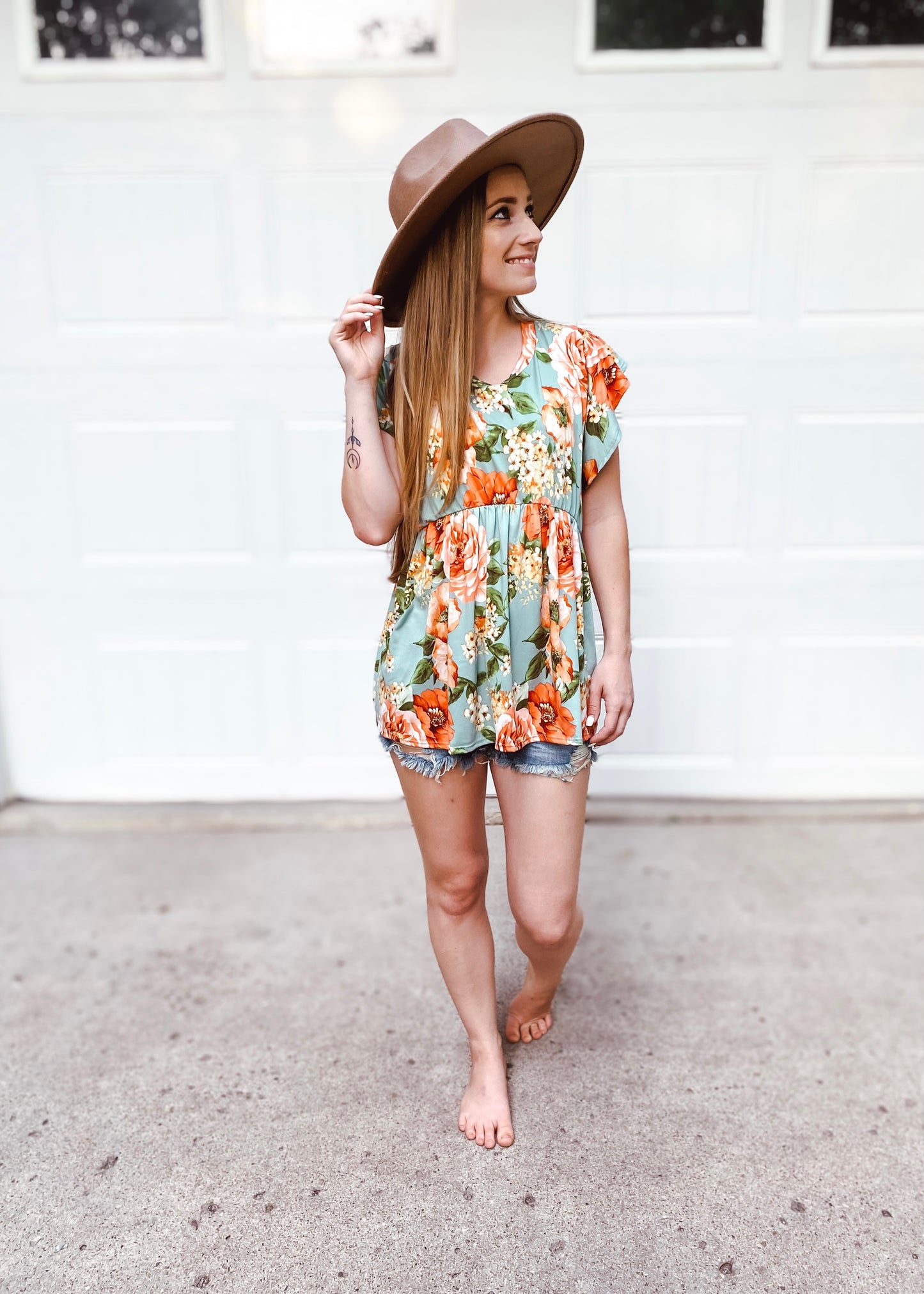 Lauren Floral Babydoll Top | Sage - Our Little Secret Boutique